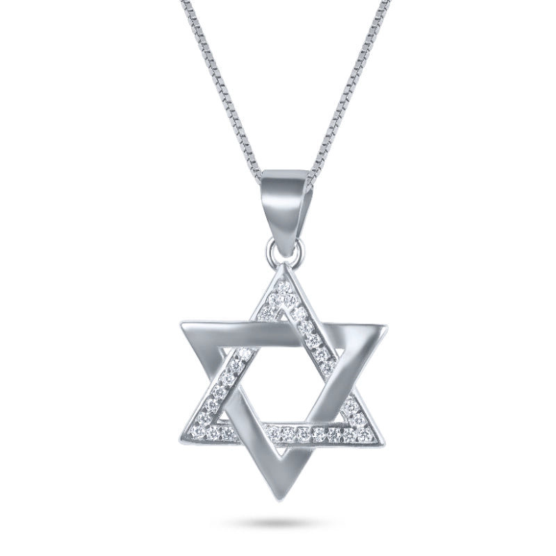 שרשרת כסף 925  תליון מגן דוד משולב חלק ומשובץ