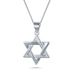 שרשרת כסף 925  תליון מגן דוד משולב חלק ומשובץ