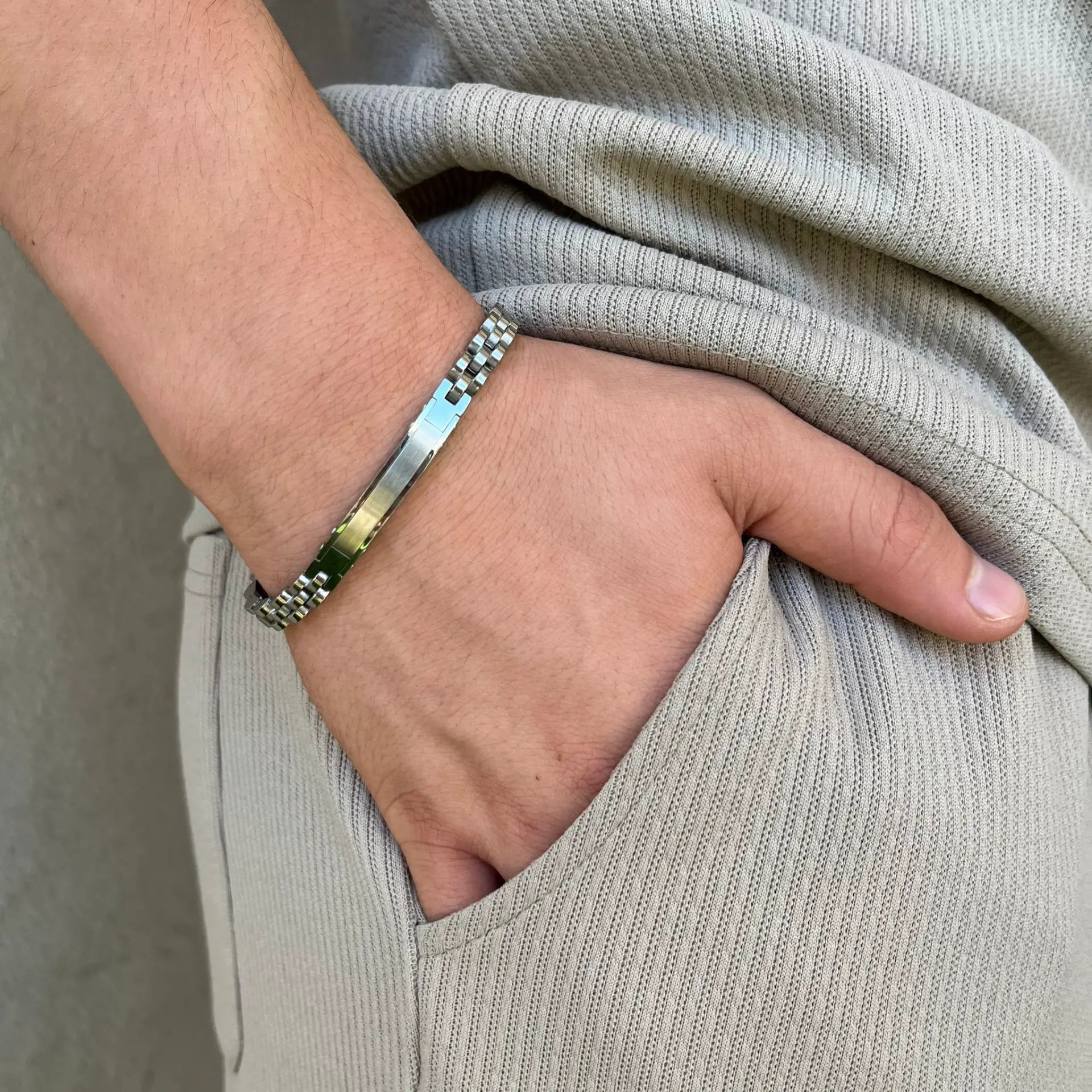 צמיד חוליות משולב פלטה לגבר