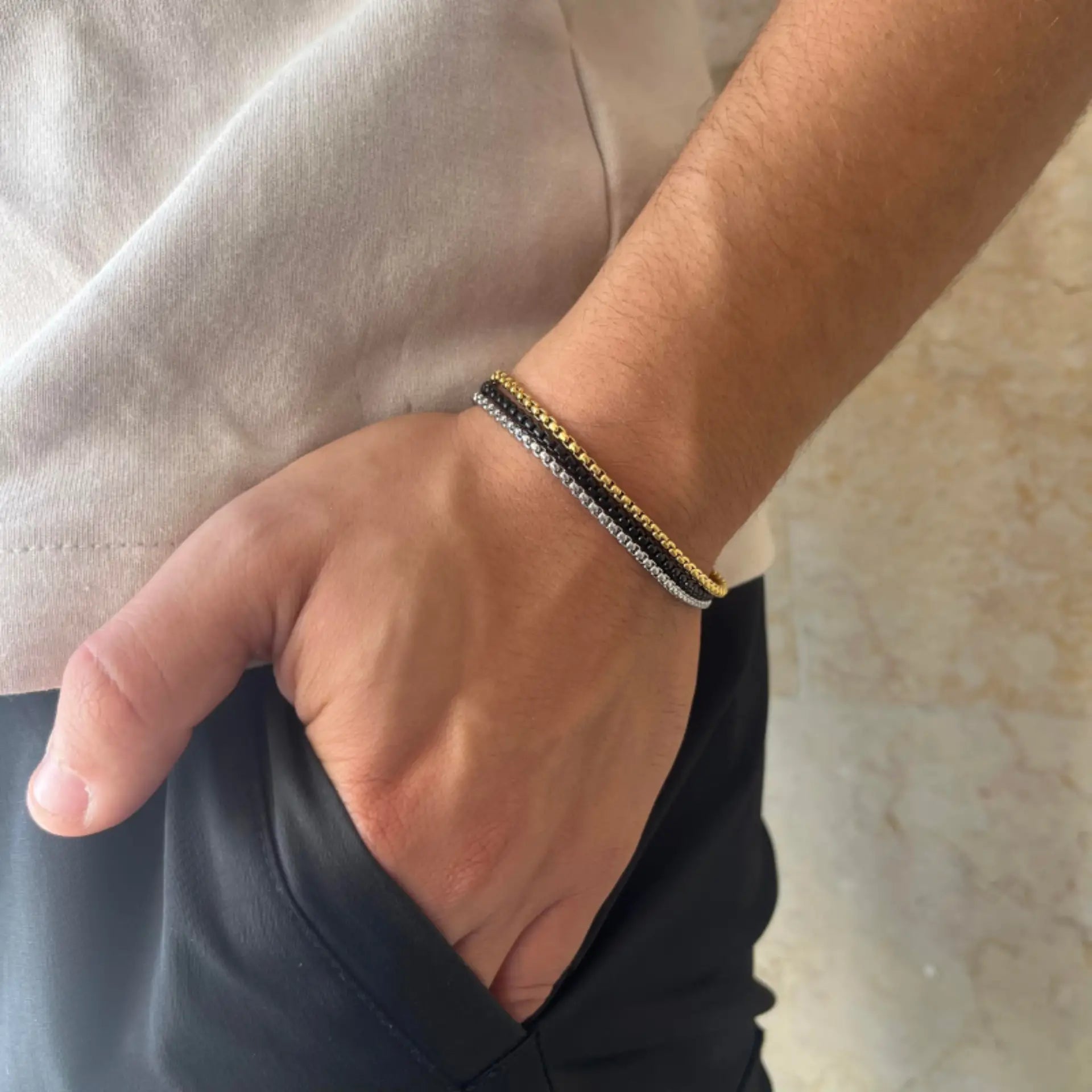 צמיד לגבר יוקרתי שלוש שורות סטיל