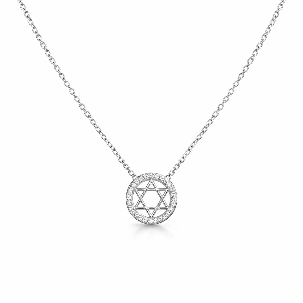 שרשרת כסף מגן דוד עגול משובץ