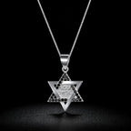 שרשרת כסף 925  תליון מגן דוד עם אבנים שחורות ועיצוב "שמע ישראל"