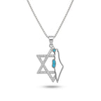 שרשרת כסף מגן דוד משובץ בשילוב מפת ארץ ישראל