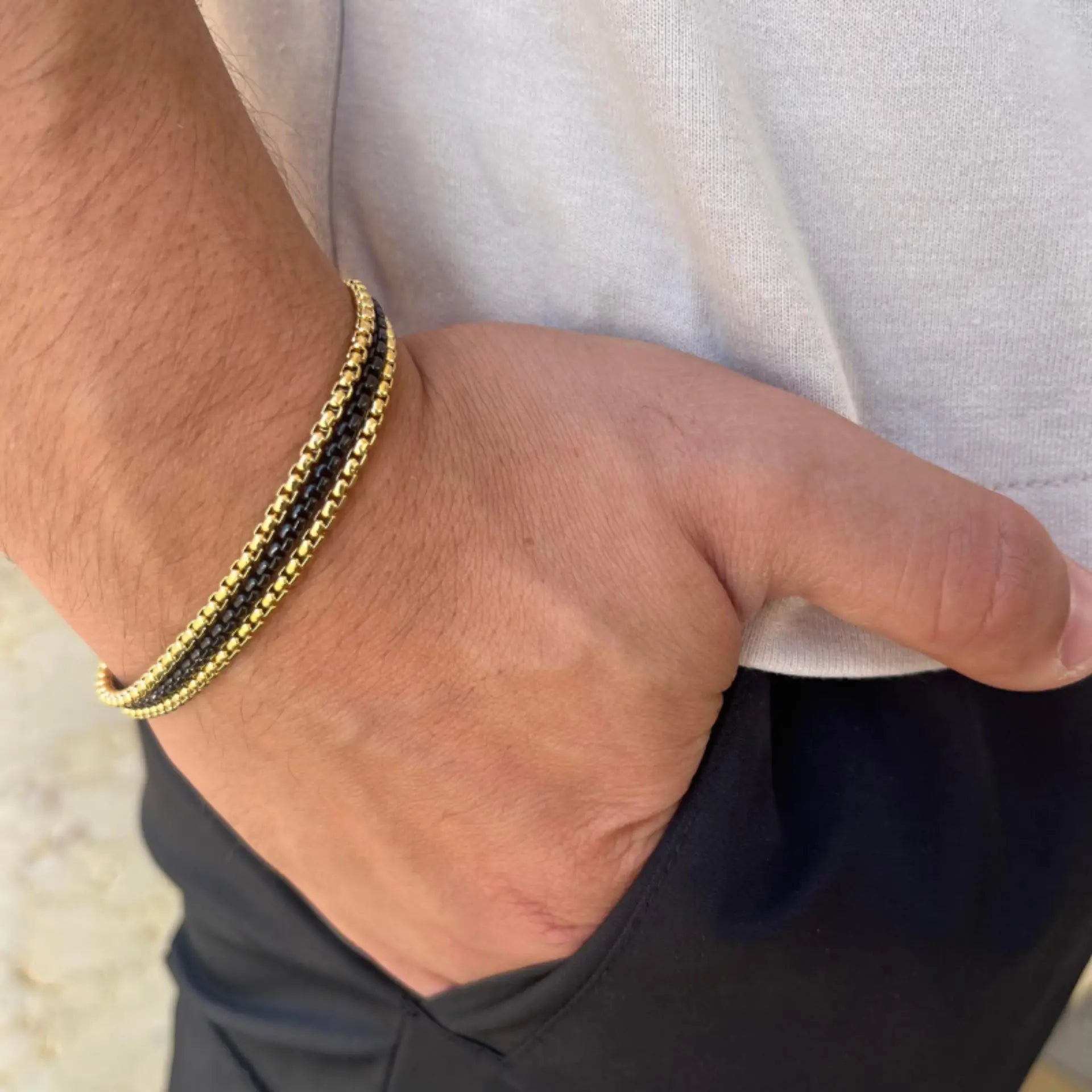 צמיד לגבר יוקרתי שלוש שורות סטיל