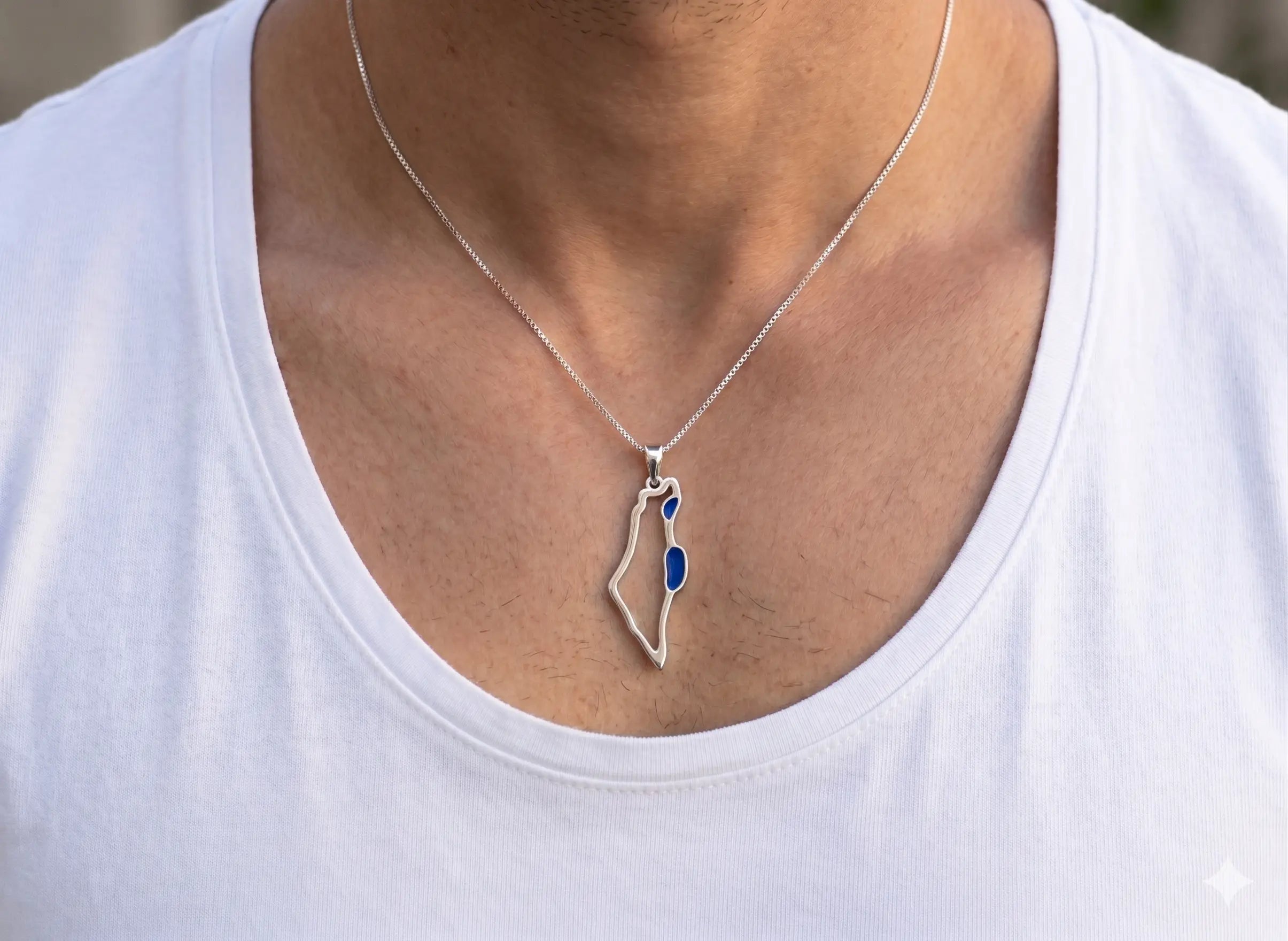 תליון מפת ישראלכסף 925 ואמייל כחול