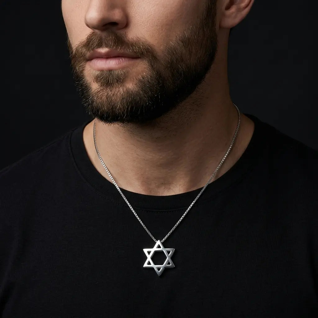 שרשרת כסף 925  תליון מגן דוד תלת מימד