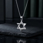שרשרת כסף 925  תליון מגן דוד משולב חלק ומשובץ