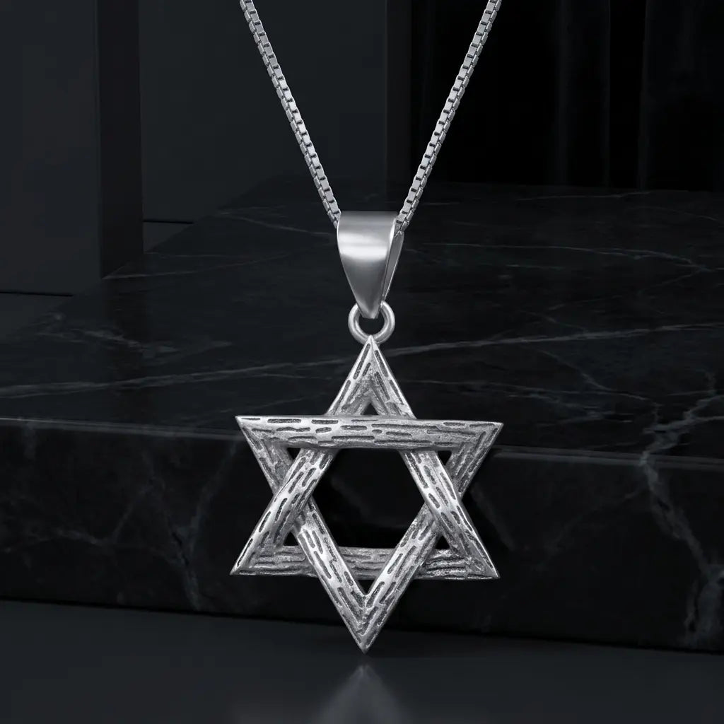 שרשרת כסף מגן דוד מחוספס