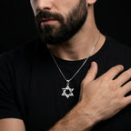 שרשרת כסף 925  תליון מגן דוד משולב חלק ומשובץ