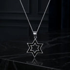 שרשרת כסף 925  תליון מגן דוד עם קווי מתאר שחורים