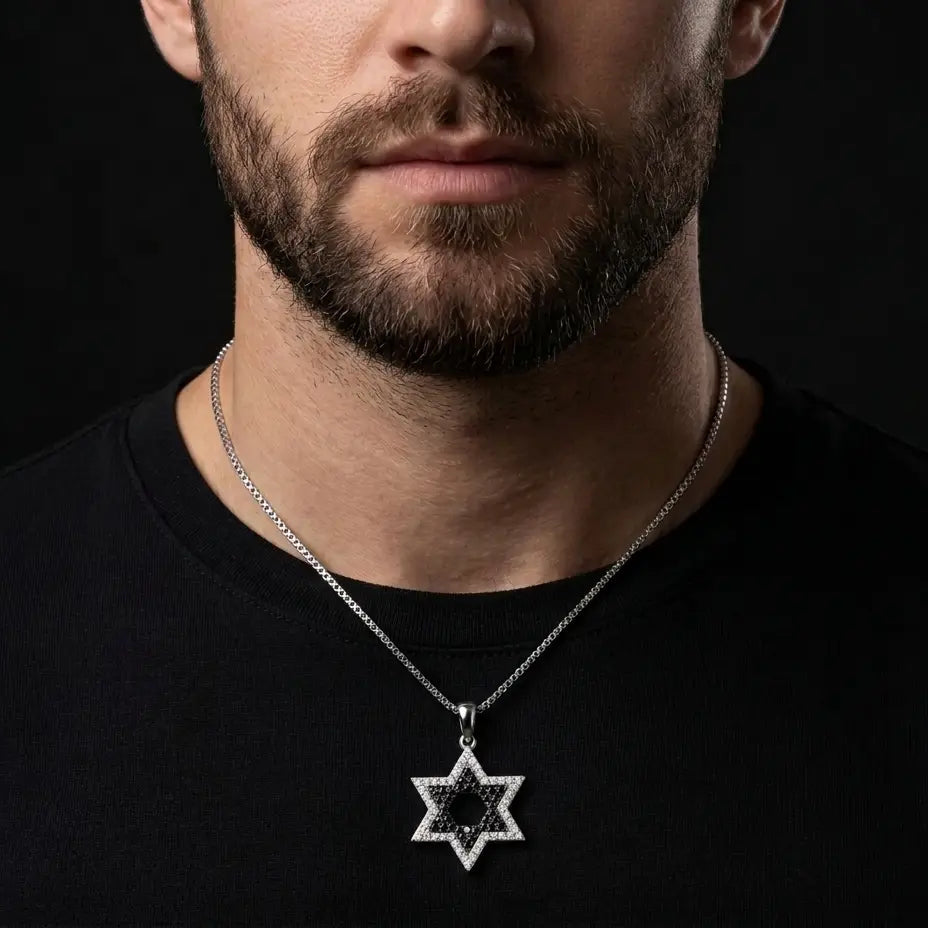 שרשרת כסף מגן דוד שיבוץ כפול