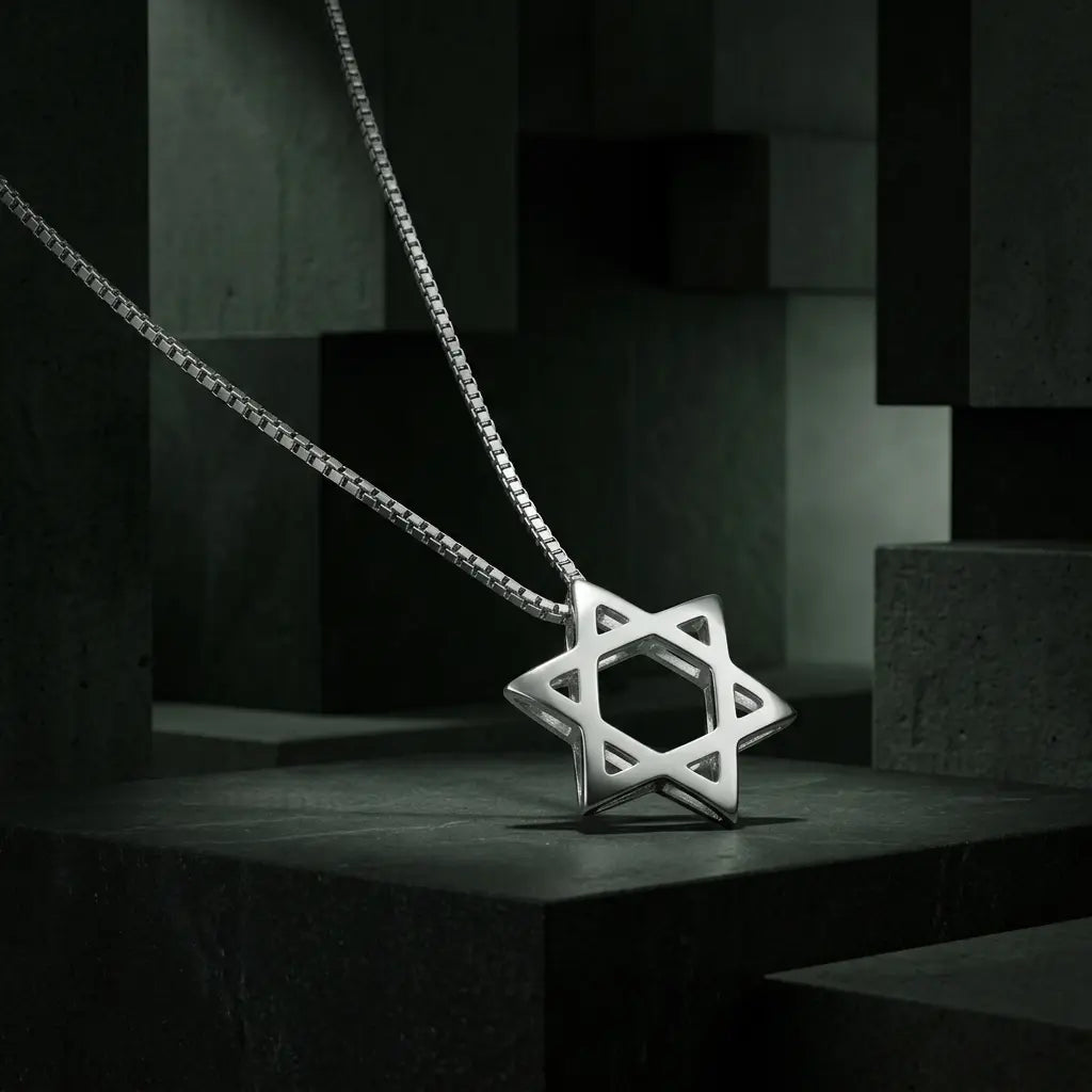 שרשרת כסף 925  תליון מגן דוד תלת מימד