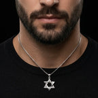 שרשרת כסף 925  תליון מגן דוד משולב חלק ומשובץ
