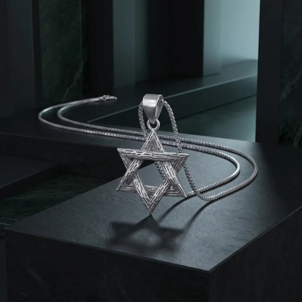 שרשרת כסף מגן דוד מחוספס