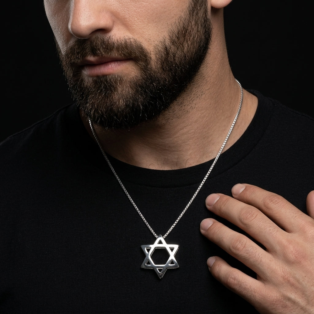 שרשרת כסף 925  תליון מגן דוד תלת מימד