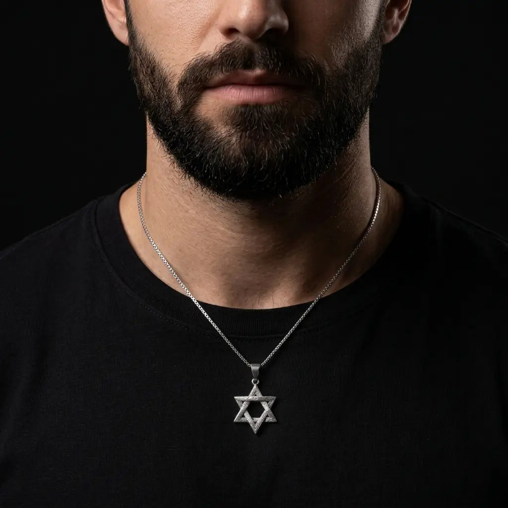 שרשרת כסף מגן דוד מחוספס