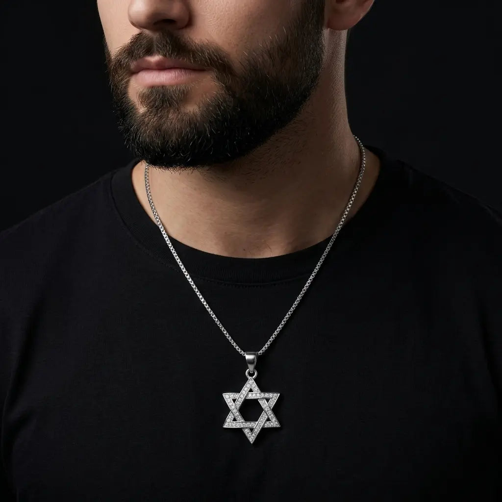 שרשרת כסף מגן דוד משובץ