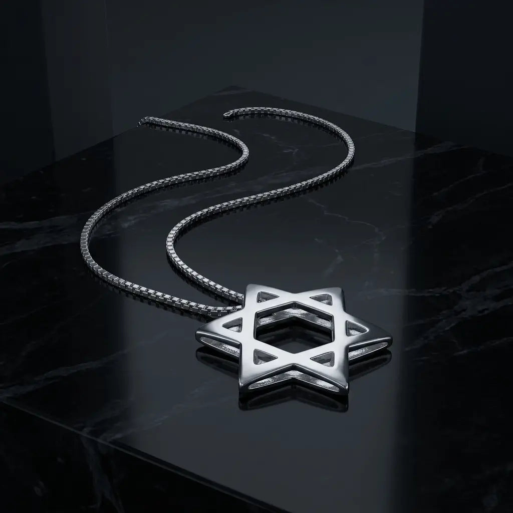 שרשרת כסף 925  תליון מגן דוד תלת מימד