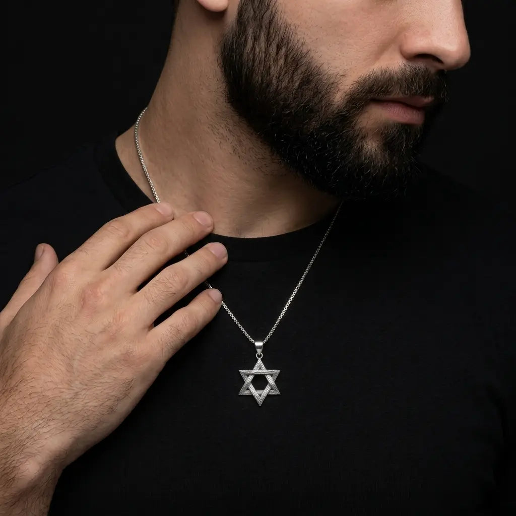שרשרת כסף מגן דוד מחוספס