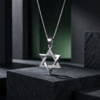שרשרת כסף 925  תליון מגן דוד משולב חלק ומשובץ