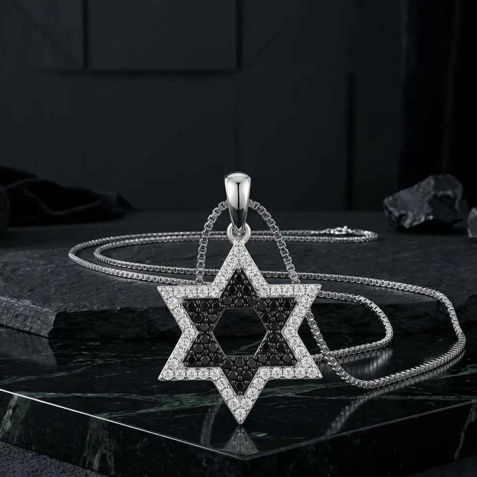 שרשרת כסף מגן דוד שיבוץ כפול
