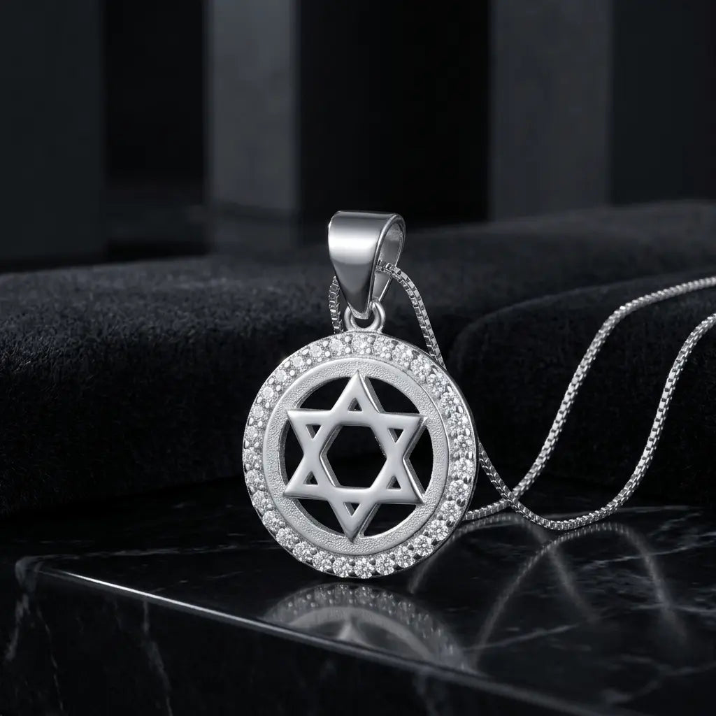 שרשרת כסף 925  תליון מגן דוד משובץ