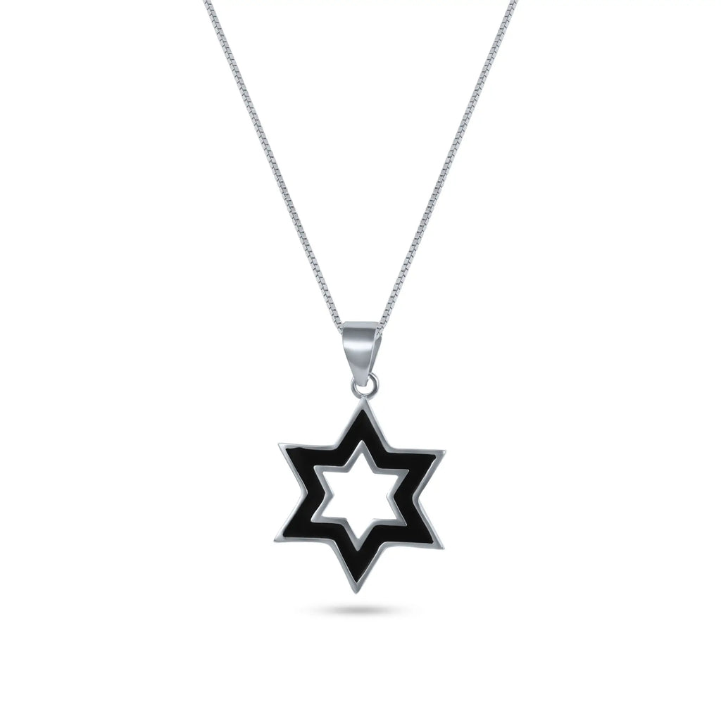שרשרת כסף 925  תליון מגן דוד עם קווי מתאר שחורים
