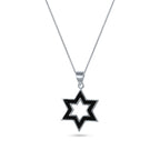 שרשרת כסף 925  תליון מגן דוד עם קווי מתאר שחורים